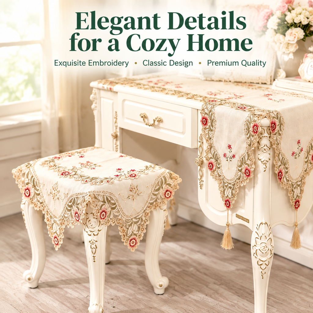 Romantic Lace Table Runner Stool Cover Set