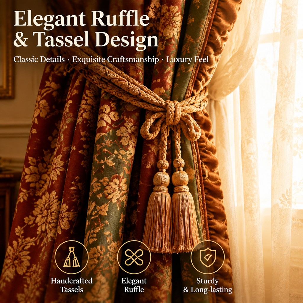 Vintage French Jacquard Curtain Set
