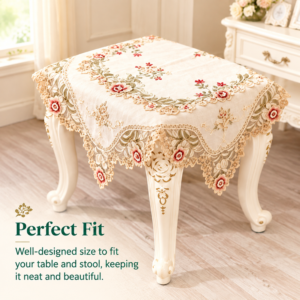Romantic Lace Table Runner Stool Cover Set