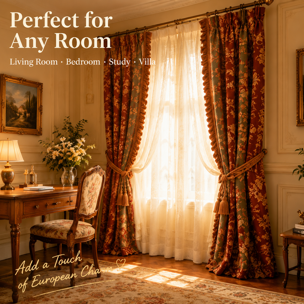 Vintage French Jacquard Curtain Set