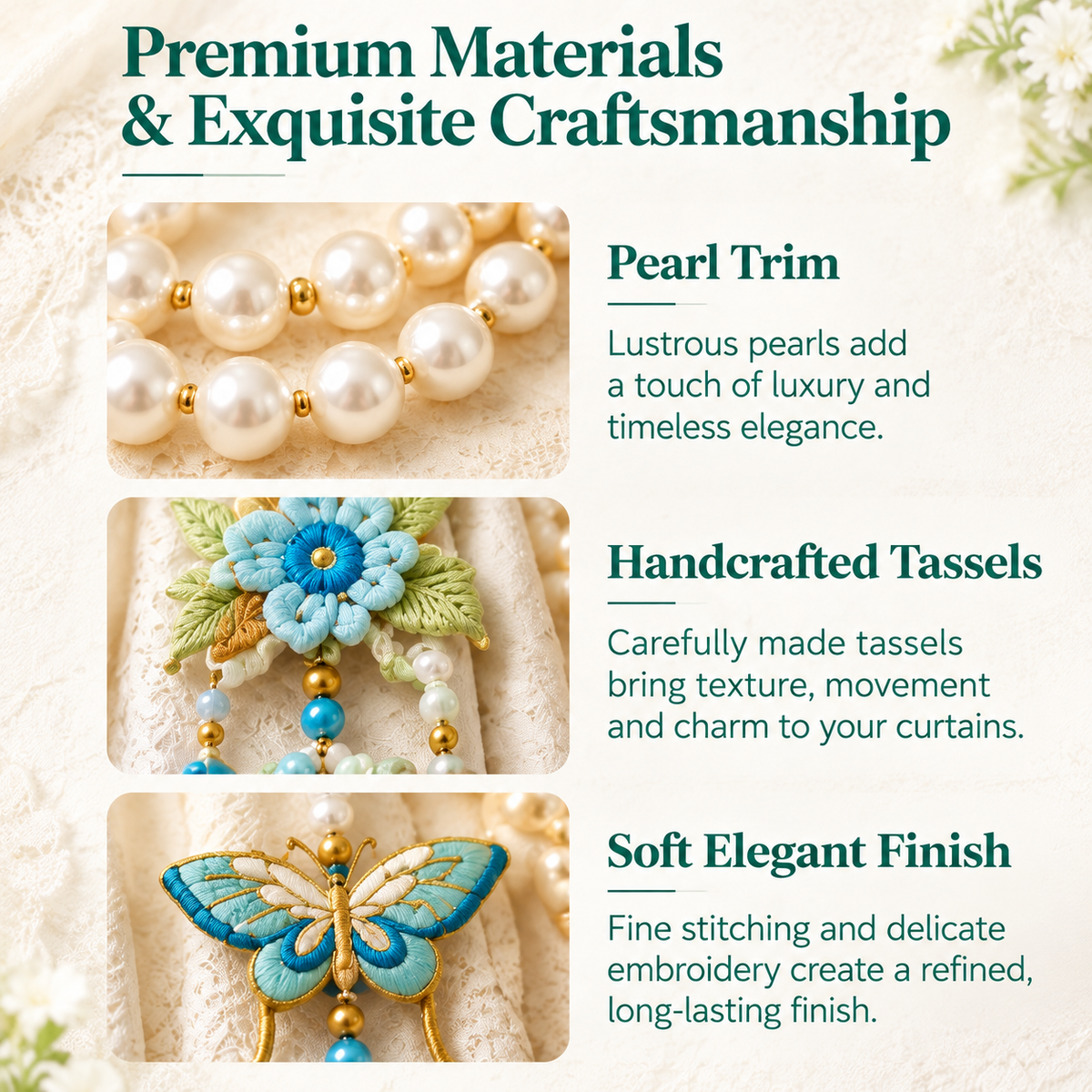Luxury Floral Curtain Tiebacks